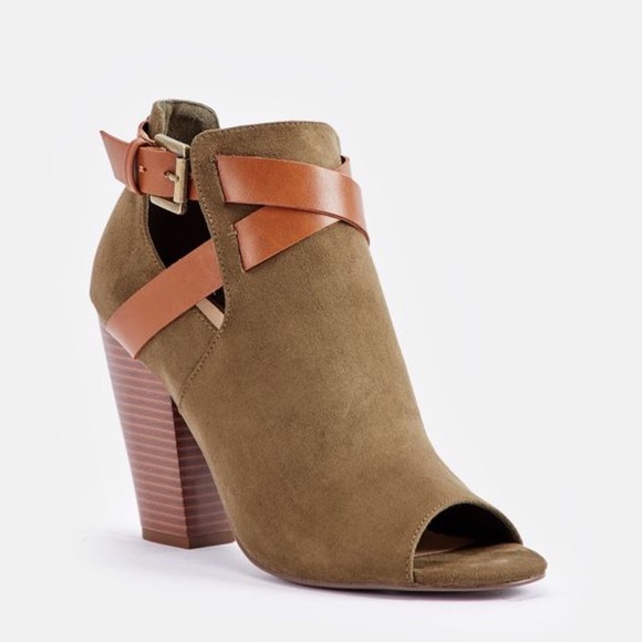 JustFab Shoes - 🌟1 Day Sale🌟 Olive Peep Toe High Heel Bootie